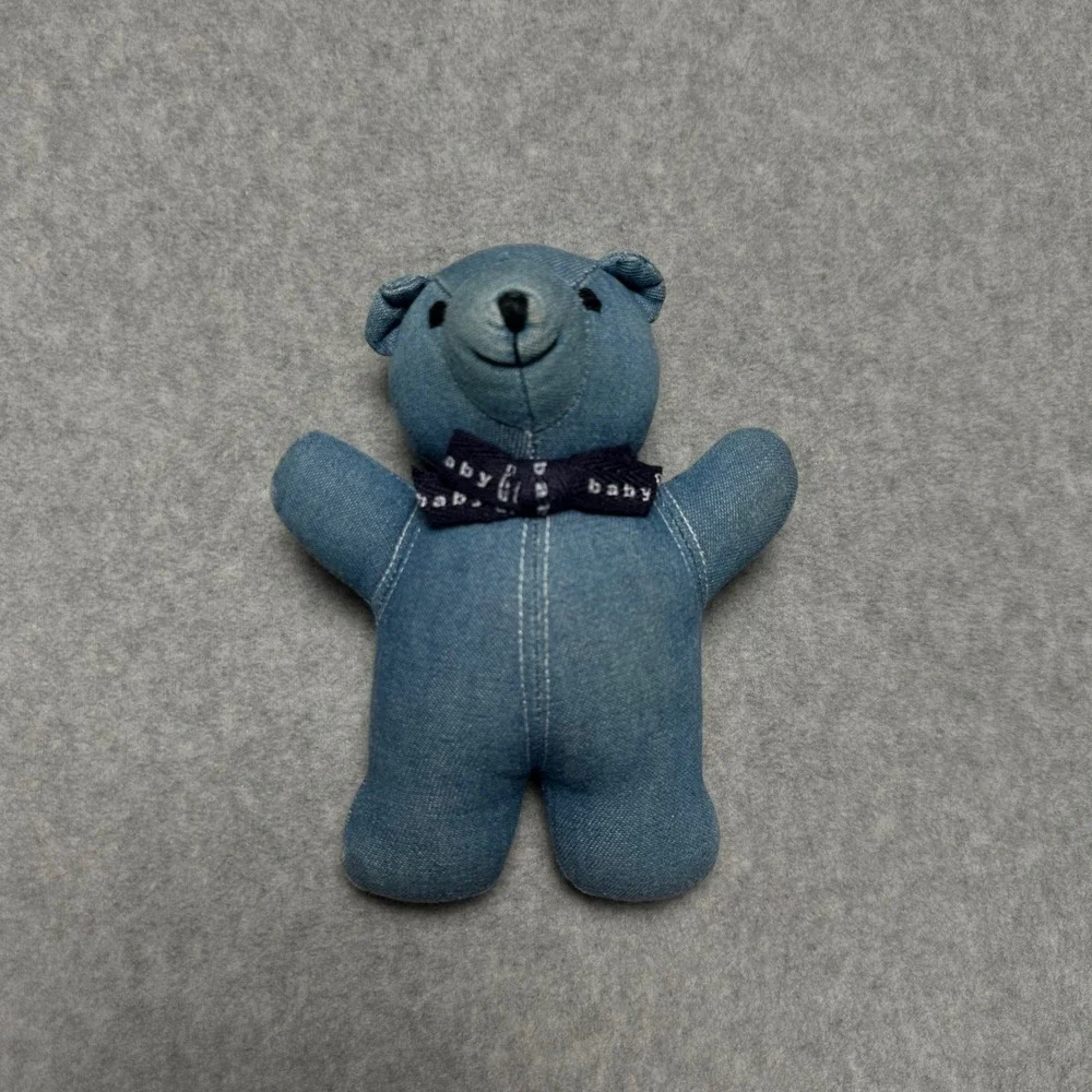 Vintage‎ Gap Baby Rattle Denim Bear Blue Plush Stuffed Animal Toy Bow Tie